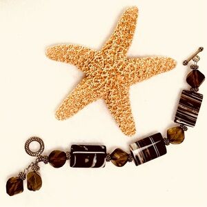 OOAK Handmade Statement Botswana Agate Bracelet Brown Cream Black Large Stones